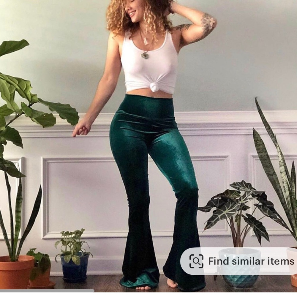 Home Cooked Karma - Dark Green Flare Pants High-Rise Stretch